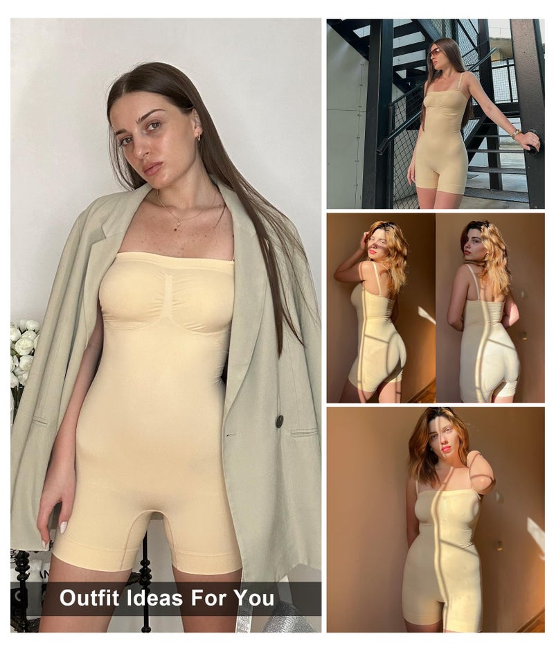 SHAPERX Strapless Shortie Bodysuit for Women Tummy Control Shapewear Seamless Sculpt Body Shaper with Removable Straps,SZ5217-Beige-L/XL - Image 4
