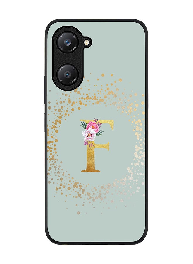 Stylizedd Rugged Black edge case for Vivo Y28s 5G / Vivo Y18 4G /Vivo Y03 4G Case Cover- Custom Monogram Initial Letter Floral Pattern Alphabet - F (Light Grey) - Image 1
