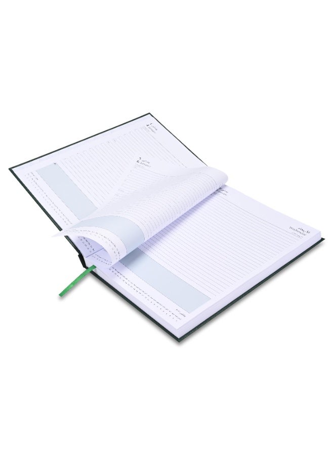 FIS 2026 A4 Diary, 210x297mm Size, Hard Cover Vinyl, 1 Day a Page Format, 60gsm White Paper, English/Arabic, Green Cover-FSDI41AE26GR - Image 4