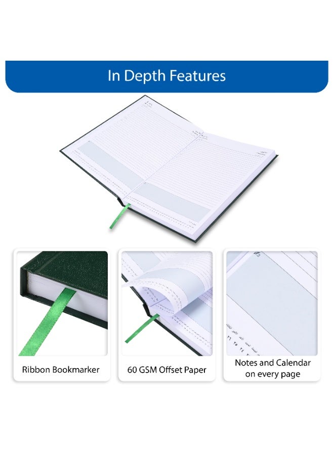 FIS 2026 A4 Diary, 210x297mm Size, Hard Cover Vinyl, 1 Day a Page Format, 60gsm White Paper, English/Arabic, Green Cover-FSDI41AE26GR - Image 5