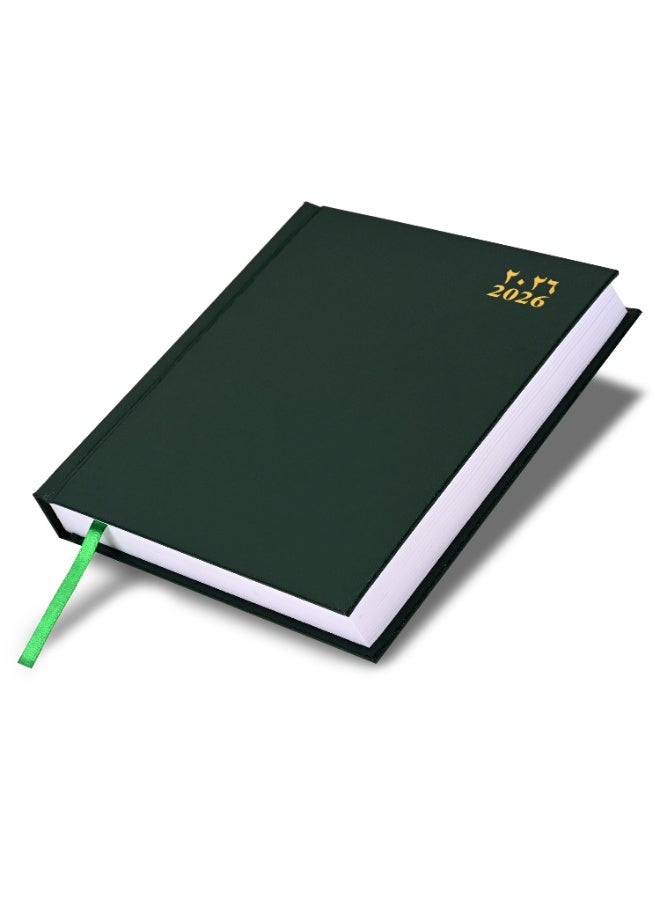 FIS 2026 A4 Diary, 210x297mm Size, Hard Cover Vinyl, 1 Day a Page Format, 60gsm White Paper, English/Arabic, Green Cover-FSDI41AE26GR - Image 1
