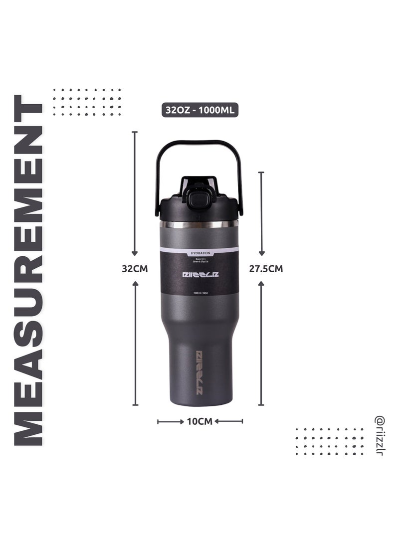 RIIZZLR® 1000ml Insulated Water Bottle Tumbler with 2-in-1 Straw & Sip Lid – Stainless Steel Vacuum Flask, Double Wall, BPA-Free, Leakproof, Wide Mouth, Keeps Drinks Hot 12H / Cold 24H - Image 5