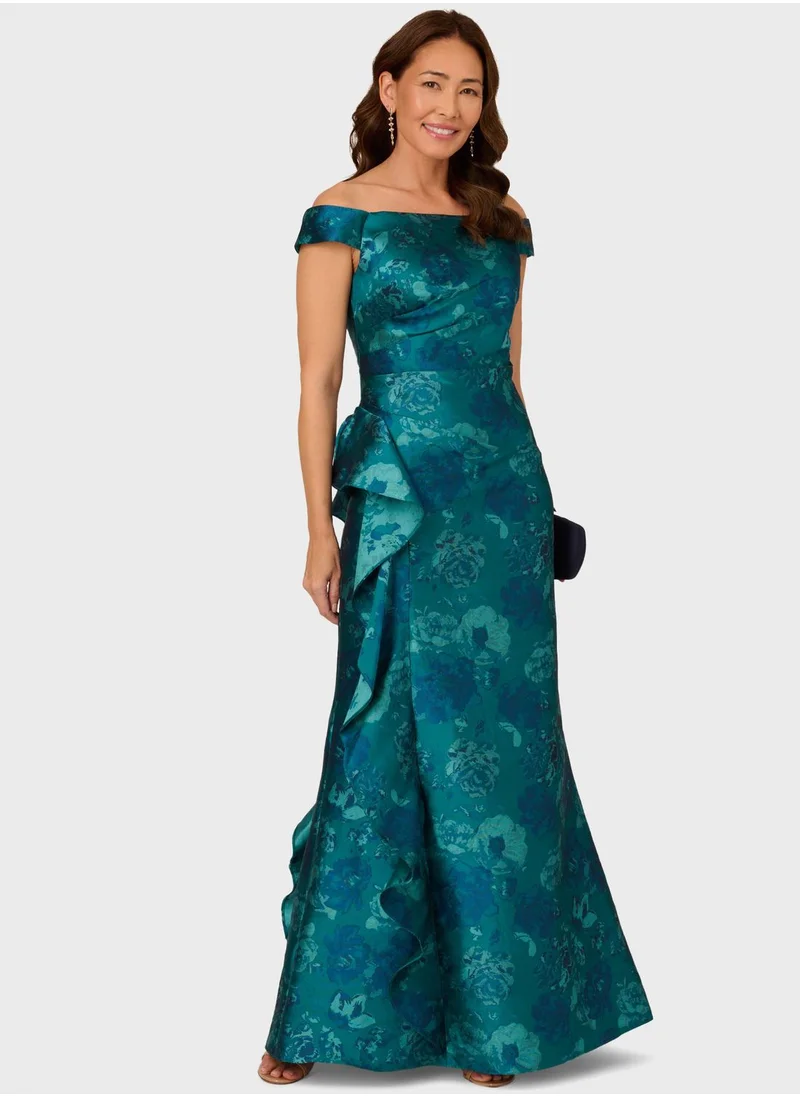 Adrianna Papell Asymmetrical Pleated Floral Dress