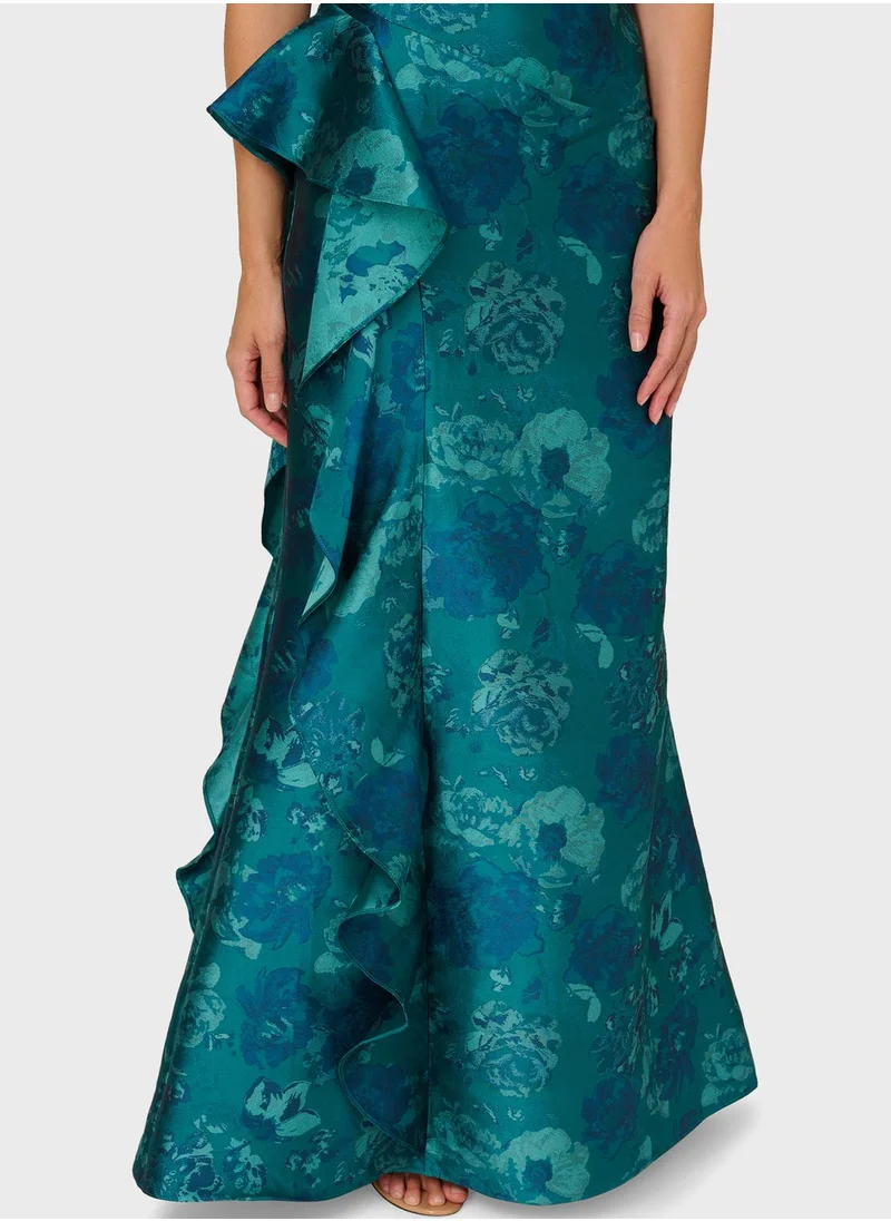 Adrianna Papell Asymmetrical Pleated Floral Dress