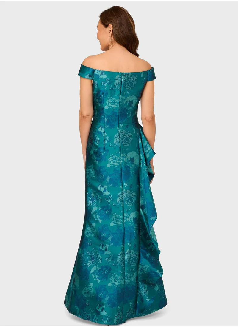Adrianna Papell Asymmetrical Pleated Floral Dress