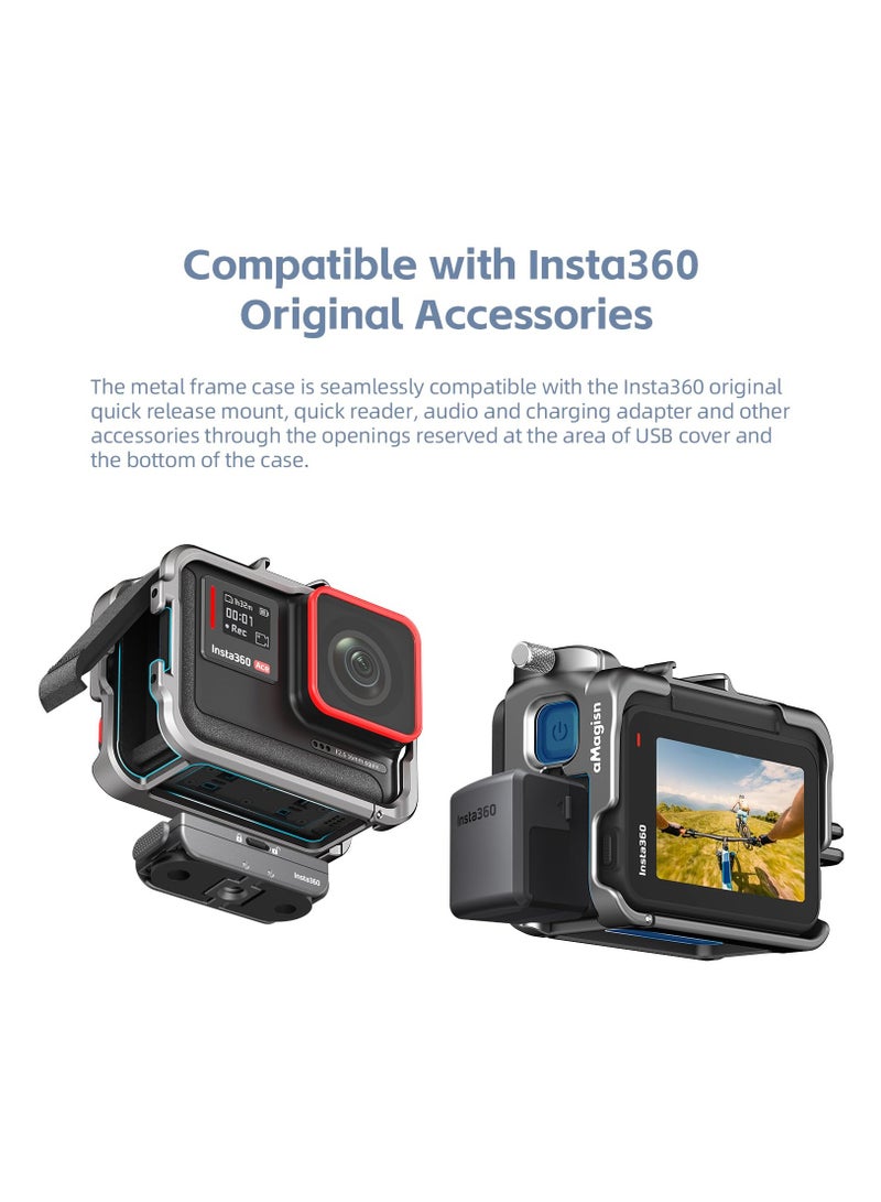 SYOSI 360 Ace Series Aluminum Frame Cage with Lens Silicone Case for Insta360 Ace/Ace Pro, Metal Protective Durable Housing Case with Cold Shoe Mount Compatible with Official Pivot Stand Mount - Image 3