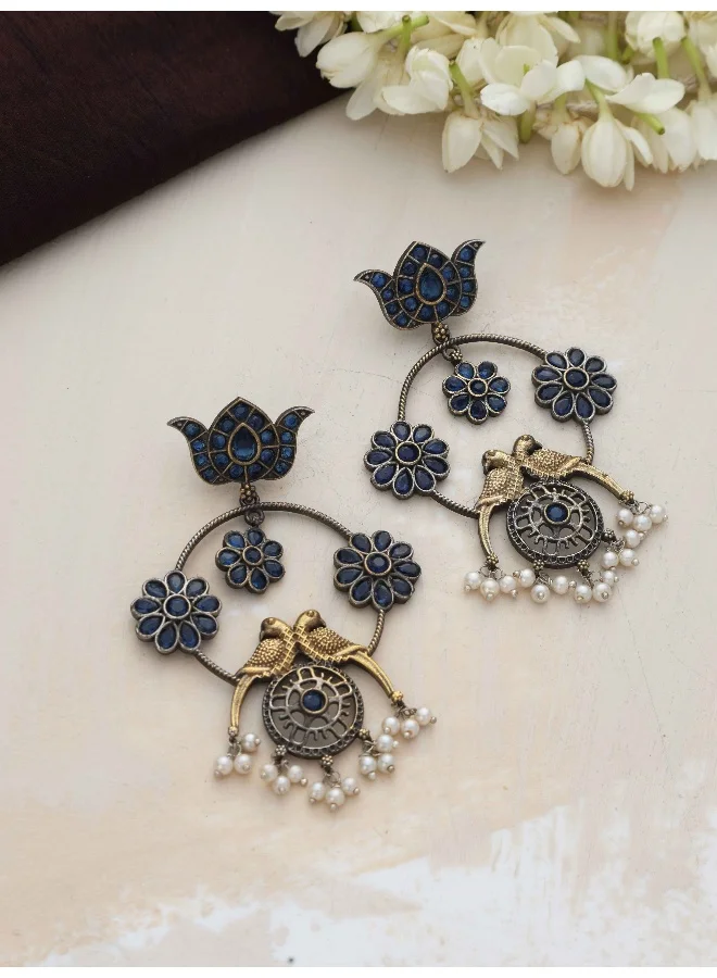 trueBrowns Silver Tone  Chandbali Earrings