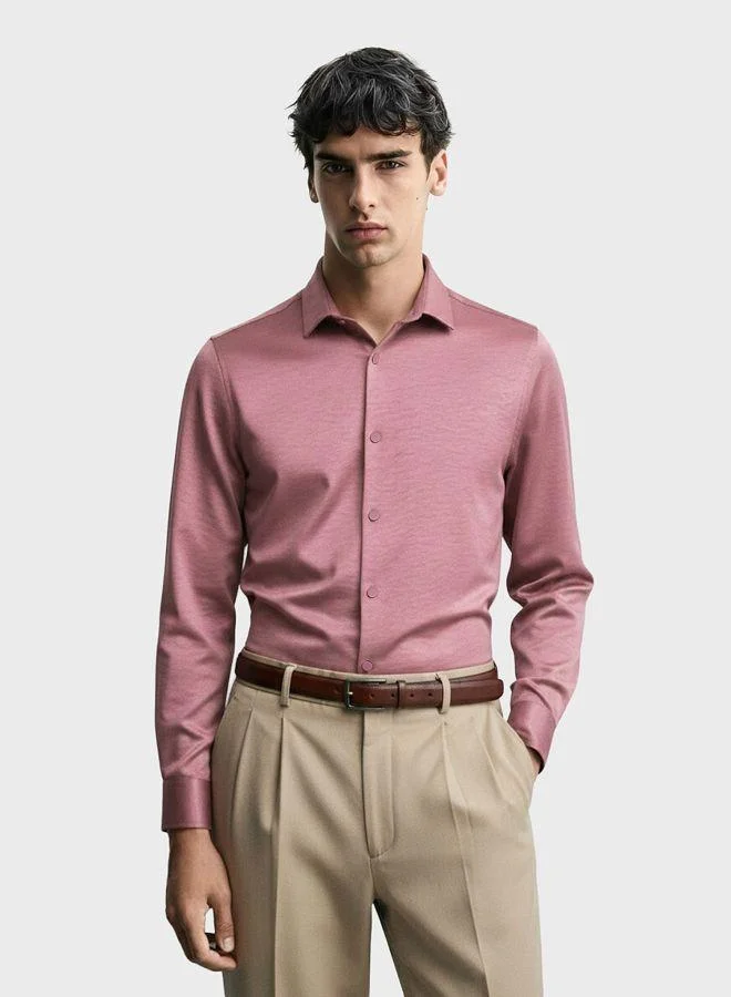 The Indian Garage Co Men Slim Fit Solid Round Neck Full Sleeves Shirt