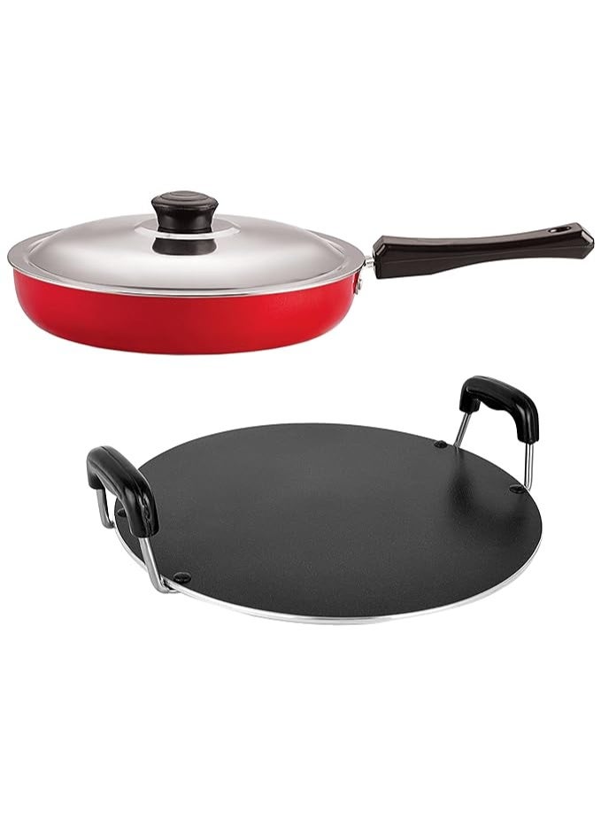 NIRLON Non-Stick BPA Free Aluminium Kitchen Cooking Essential 2 Pieces Set of Fry Pan-3.2 LTR & Round Tawa-28.5cm - Image 1