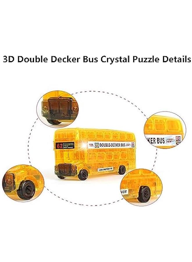 3D Double Decker Bus Crystal Puzzle, Vintage Assembly Brain Teaser Jigsaw Puzzle, Plastic DIY Puzzle Blocks 3D Educational Model Toy, Desk Decoration Gift for Adults, Kids 14+, 54pcs (Yellow) - Image 2