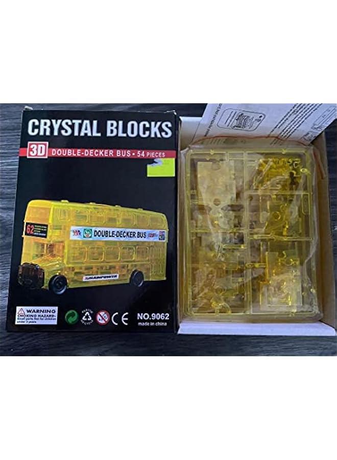 3D Double Decker Bus Crystal Puzzle, Vintage Assembly Brain Teaser Jigsaw Puzzle, Plastic DIY Puzzle Blocks 3D Educational Model Toy, Desk Decoration Gift for Adults, Kids 14+, 54pcs (Yellow) - Image 4
