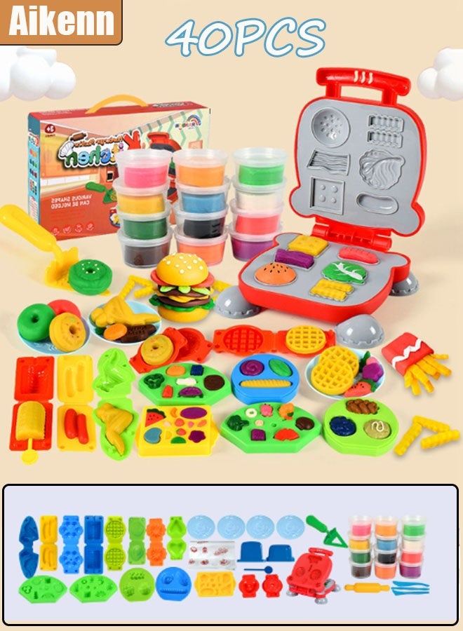 Aikenn Aikenn 40PCS Playdough Accessories Kit  Clay Dough Tool Kit for Kids 12 Colors PlasticinePlastic DIY Plasticine Set with Modelling Tools Clay Color Dough Toolsfor Girls Boys(Hamburger Set)  - Image 1