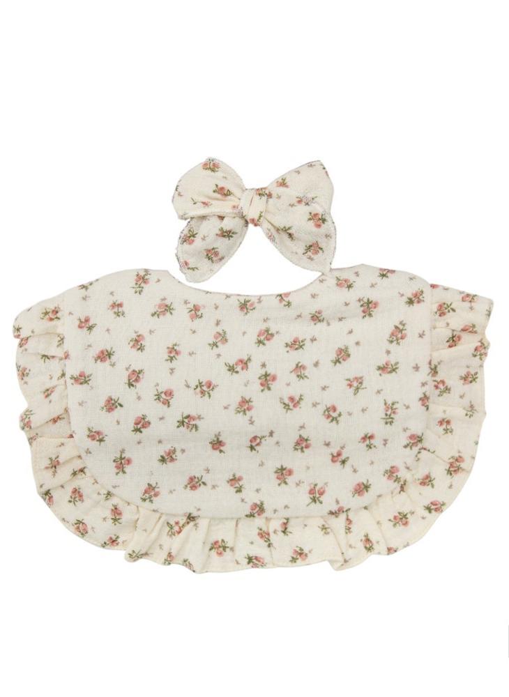 Bambimici Bambimici -Bella Baby Bib Set for Babies - Flower Printed Beige  - Image 1