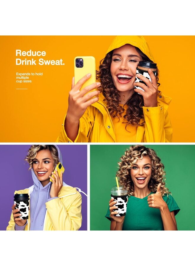 يُسلِّم جراب أكواب القهوة المثلجة للأكواب كبيرة الحجم، حامل أكواب القهوة المثلجة القابل لإعادة الاستخدام من النيوبرين للمشروبات الساخنة والباردة (أسود وأبيض) - Image 4