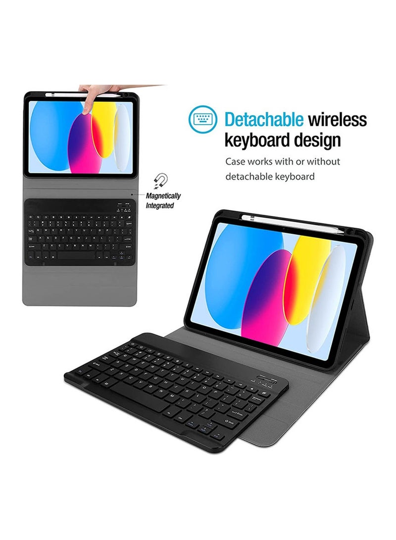URBBKING Lightweight Smart Cover with Magnetically Detachable Wireless Keyboard for iPad 2022 (10th Gen) 10.9 inch Black - Image 2