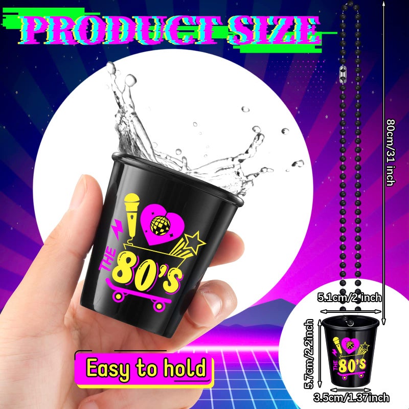 Janmercy 12 Pack 80s Theme Party Decorations Party Shot Glass on Beaded Plastic Cups Accessories Back to The 80s Retro Favors for 1980s Birthday Supplies - Image 2