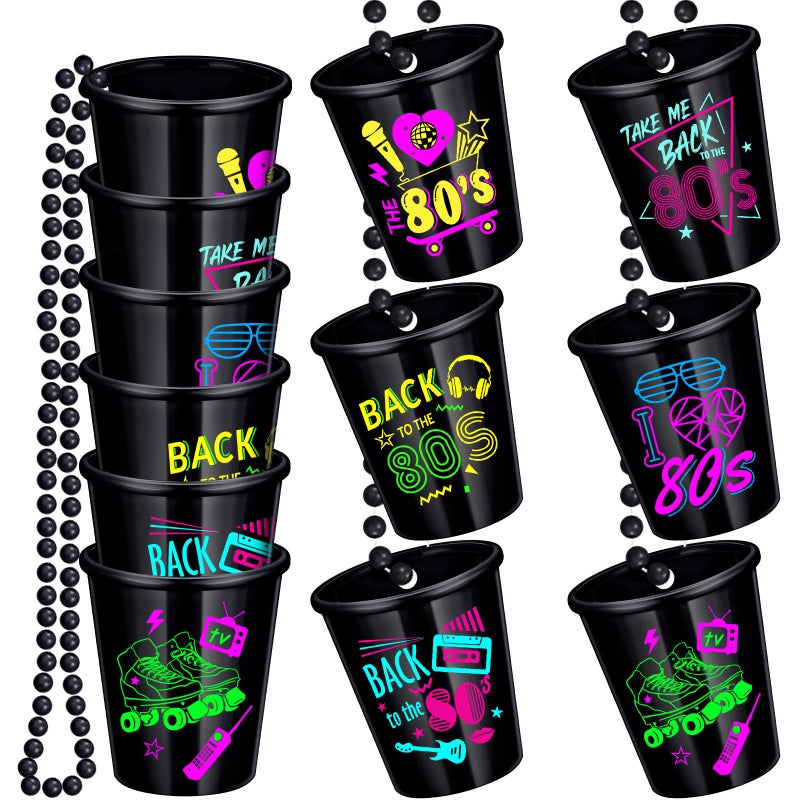 Janmercy 12 Pack 80s Theme Party Decorations Party Shot Glass on Beaded Plastic Cups Accessories Back to The 80s Retro Favors for 1980s Birthday Supplies - Image 1