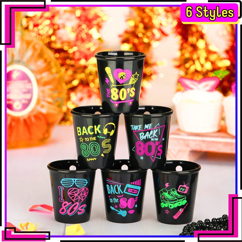 Janmercy 12 Pack 80s Theme Party Decorations Party Shot Glass on Beaded Plastic Cups Accessories Back to The 80s Retro Favors for 1980s Birthday Supplies - Image 5