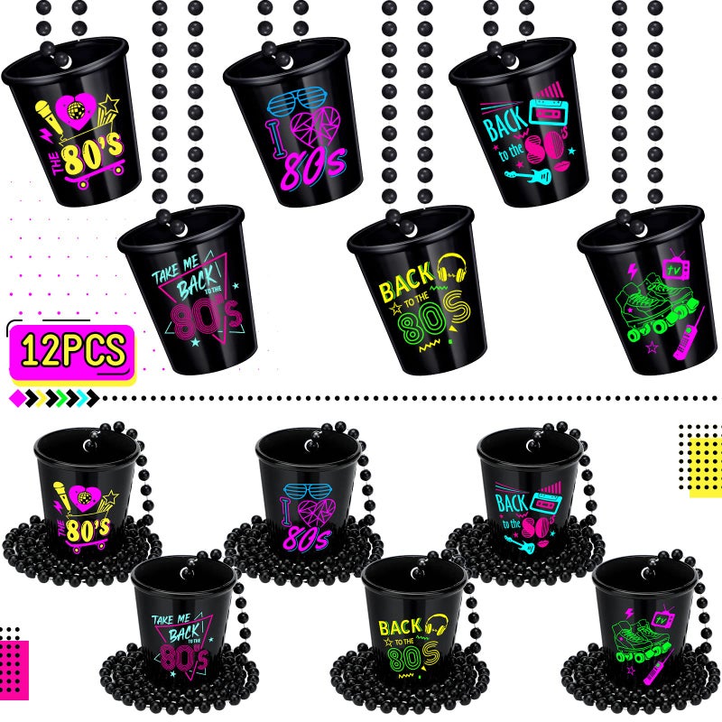 Janmercy 12 Pack 80s Theme Party Decorations Party Shot Glass on Beaded Plastic Cups Accessories Back to The 80s Retro Favors for 1980s Birthday Supplies - Image 3