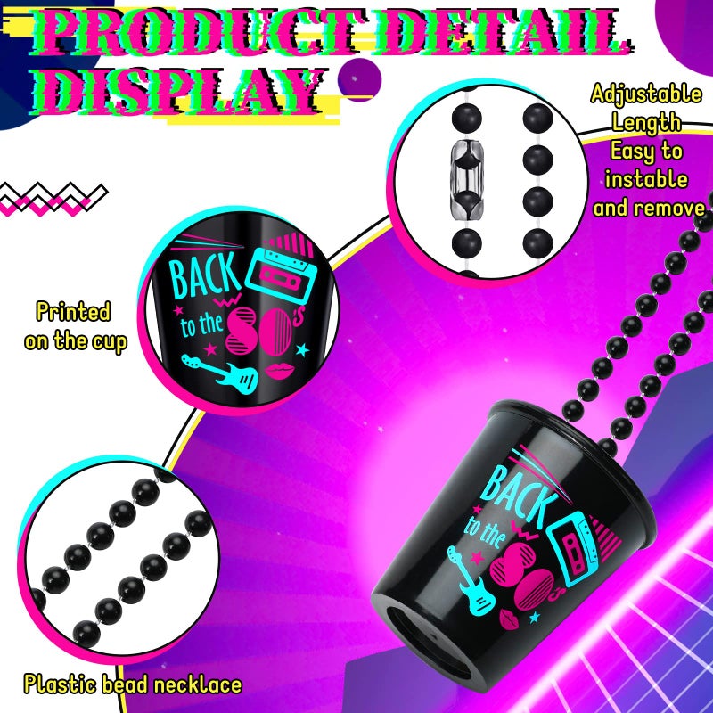Janmercy 12 Pack 80s Theme Party Decorations Party Shot Glass on Beaded Plastic Cups Accessories Back to The 80s Retro Favors for 1980s Birthday Supplies - Image 4