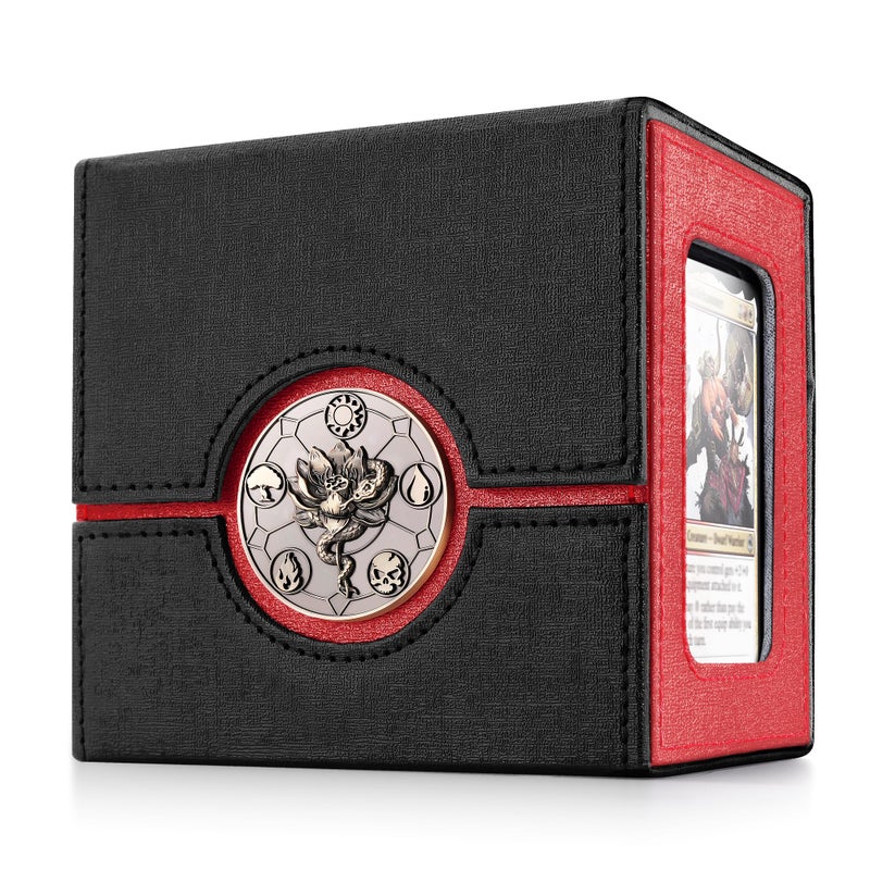 Kabinka Commander Deck Box for MTG with Dice Tray, Holds 100 Double-Sleeved Cards,Card Deck Box with Metal Emblem for TCG/PTCG, Cards Storage Case with 35PT Magnetic Card Holder (Black& Red, Lotus) - Image 1