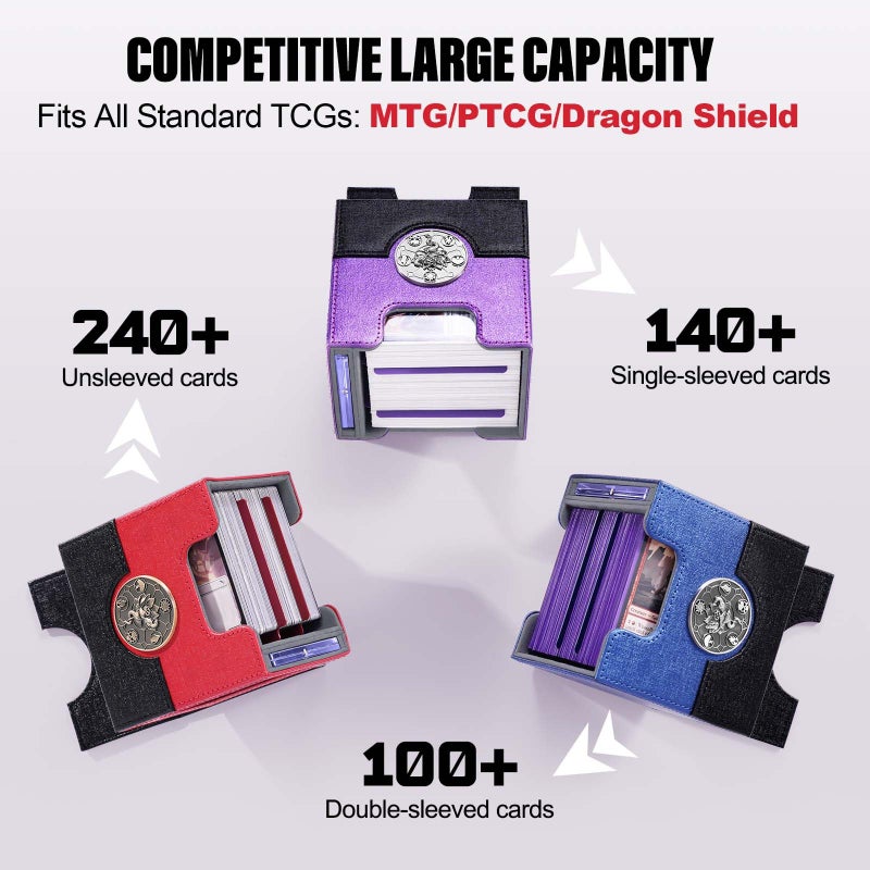 Kabinka Commander Deck Box for MTG with Dice Tray, Holds 100 Double-Sleeved Cards,Card Deck Box with Metal Emblem for TCG/PTCG, Cards Storage Case with 35PT Magnetic Card Holder (Black& Red, Lotus) - Image 4