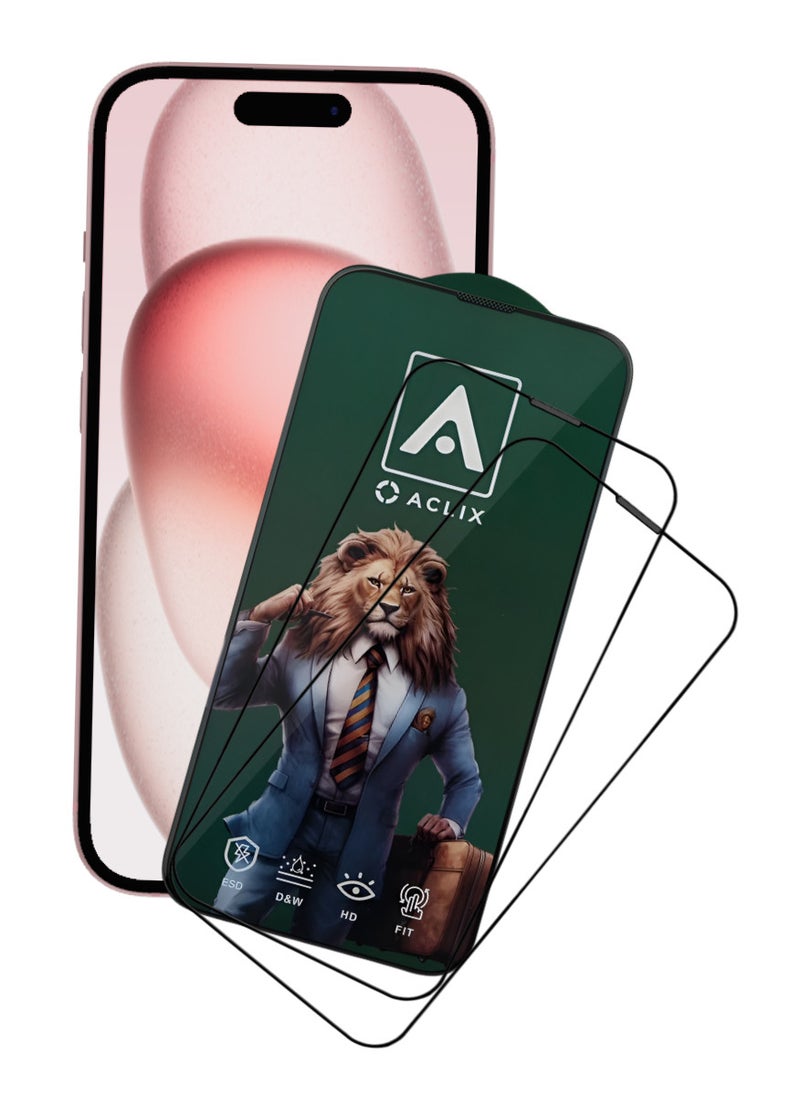 ACLIX 2 Pieces Antistatic ESD Dustproof Premium Quality High Definition Tempered Glass Screen Protector Designed For  iPhone 15 Plus - Image 1