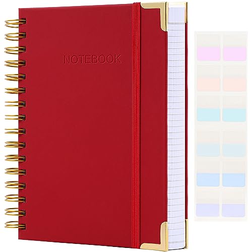 Amanple Spiral Notebook, College Ruled Notebook, 8.5" x 11", 300 Pages Hardcover Leather Notebook Journal for Women Men, A4 Large Lined Journal Notebooks for Work School, 24pcs Index Tabs, Thick Paper, Red - Image 1