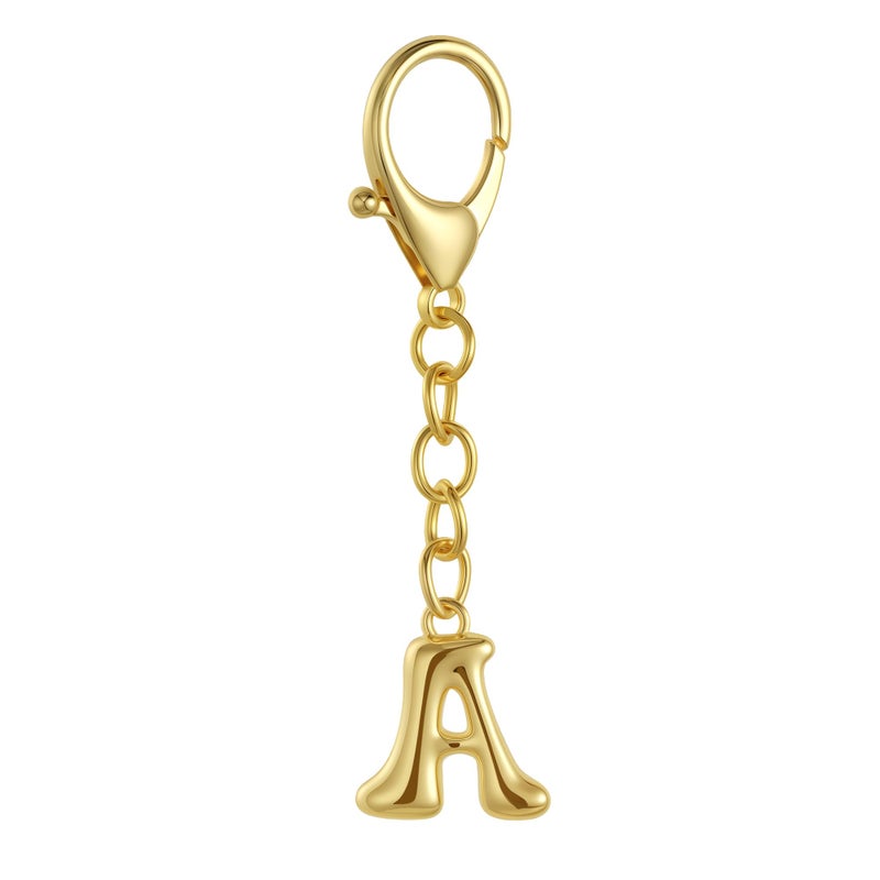 QILMILY Bubble Gold Letter Bag Charms for Women, Cute Initial Keychain for Handbags, Purse Charms Valentines Day Gifts (A) - Image 1