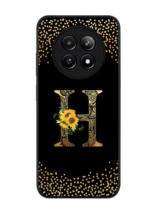 Stylizedd Rugged Black edge case for Realme 12 / Realme 12x, Slim fit Case Flexible Cover - Custom Monogram Initial Letter Floral Pattern Alphabet - H ( Black ) - Image 1