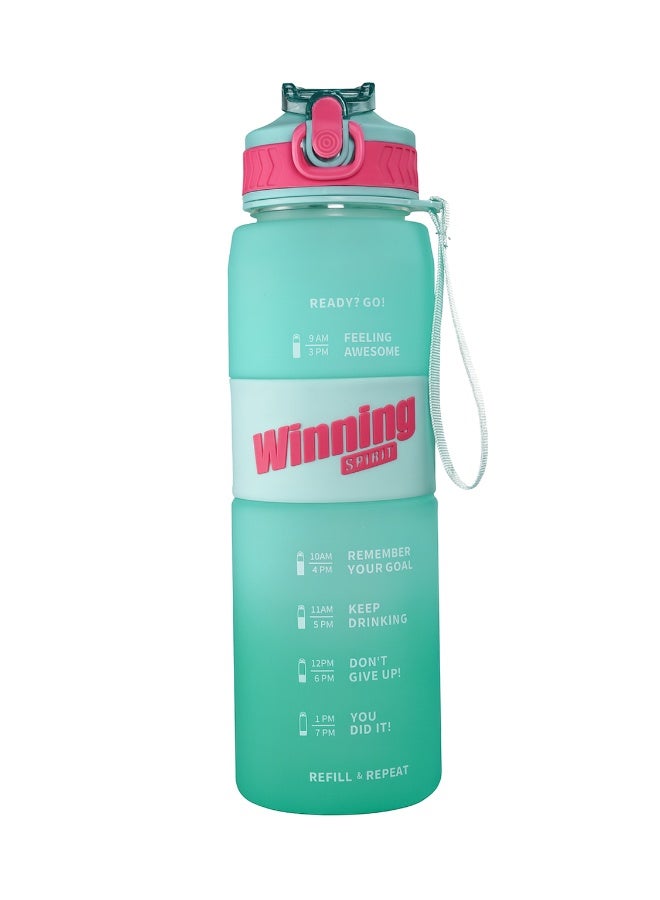 Toshionics 1000ml Motivational Winning Spirit Water Bottle with Time Markers, One-Touch Lockable Lid, Flip-Up Integrated Straw, One Carry Handle and Non-Slip Lid - BPA-Free, Leak-Proof Lid, Eco- Friendly, Plastic, Reusable, Drink Reminder Water Bottle for Adults and Kids in School, Office, Daily Hydration, Gym, Fitness, Yoga, Cycling, Hiking, Outdoor Camping, Hiking, Sports and Travel, 32oz Bottle - Image 1