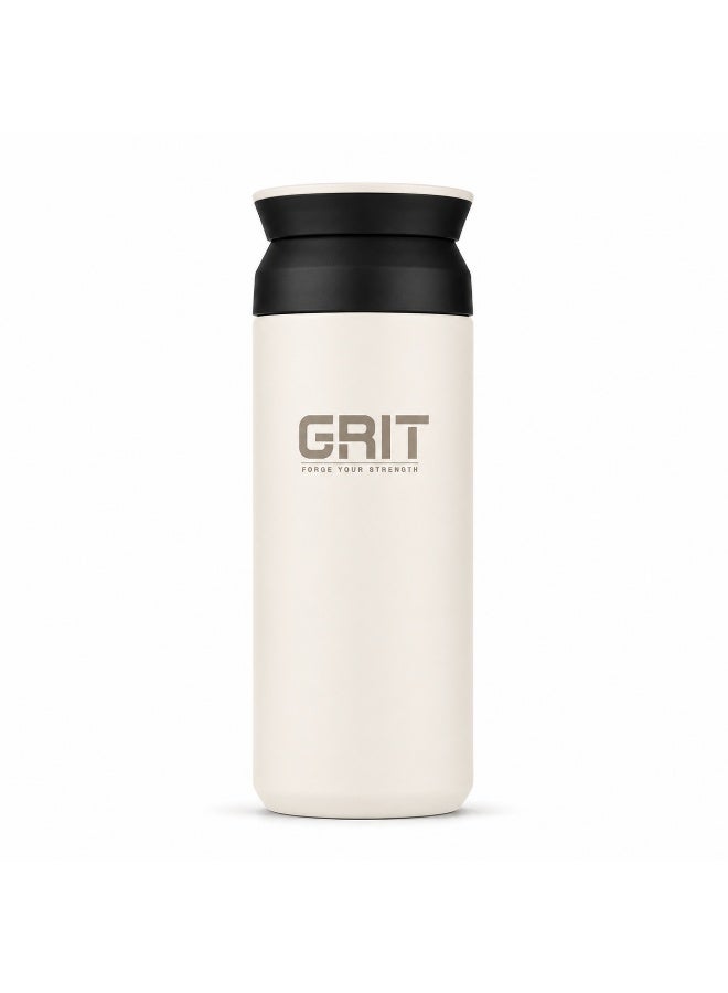 GRIT Insulated Flask Bottle 350ml - Hot & Cold Stainless Steel Flask - Modern Compact Design, Comfortable Grip & Leakproof Lid - White Stainless Steel Flask - Image 1