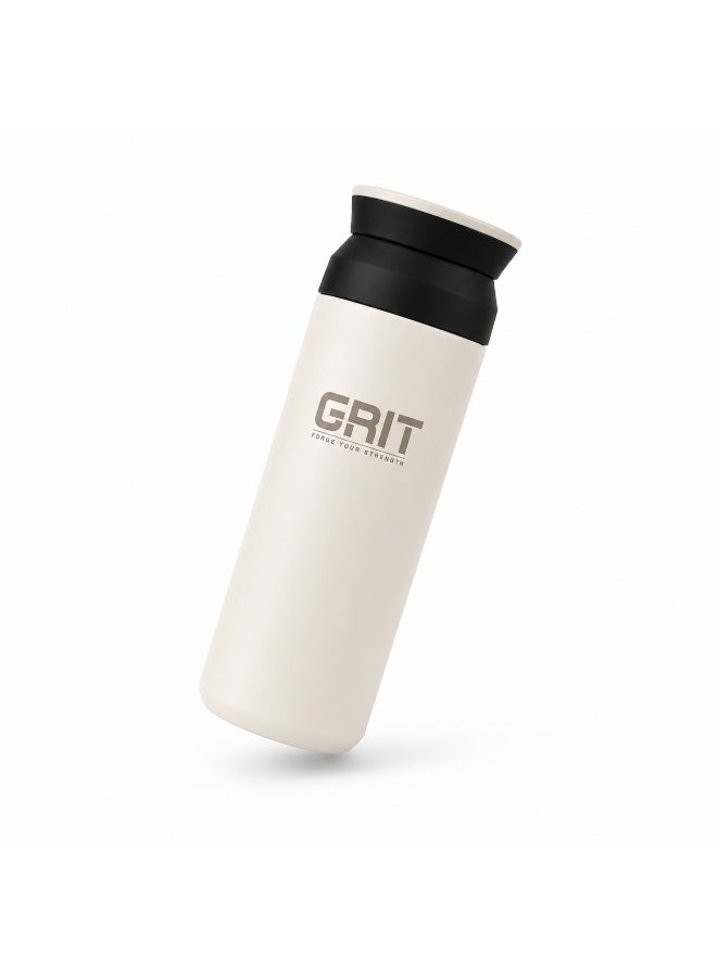 GRIT Insulated Flask Bottle 350ml - Hot & Cold Stainless Steel Flask - Modern Compact Design, Comfortable Grip & Leakproof Lid - White Stainless Steel Flask - Image 2