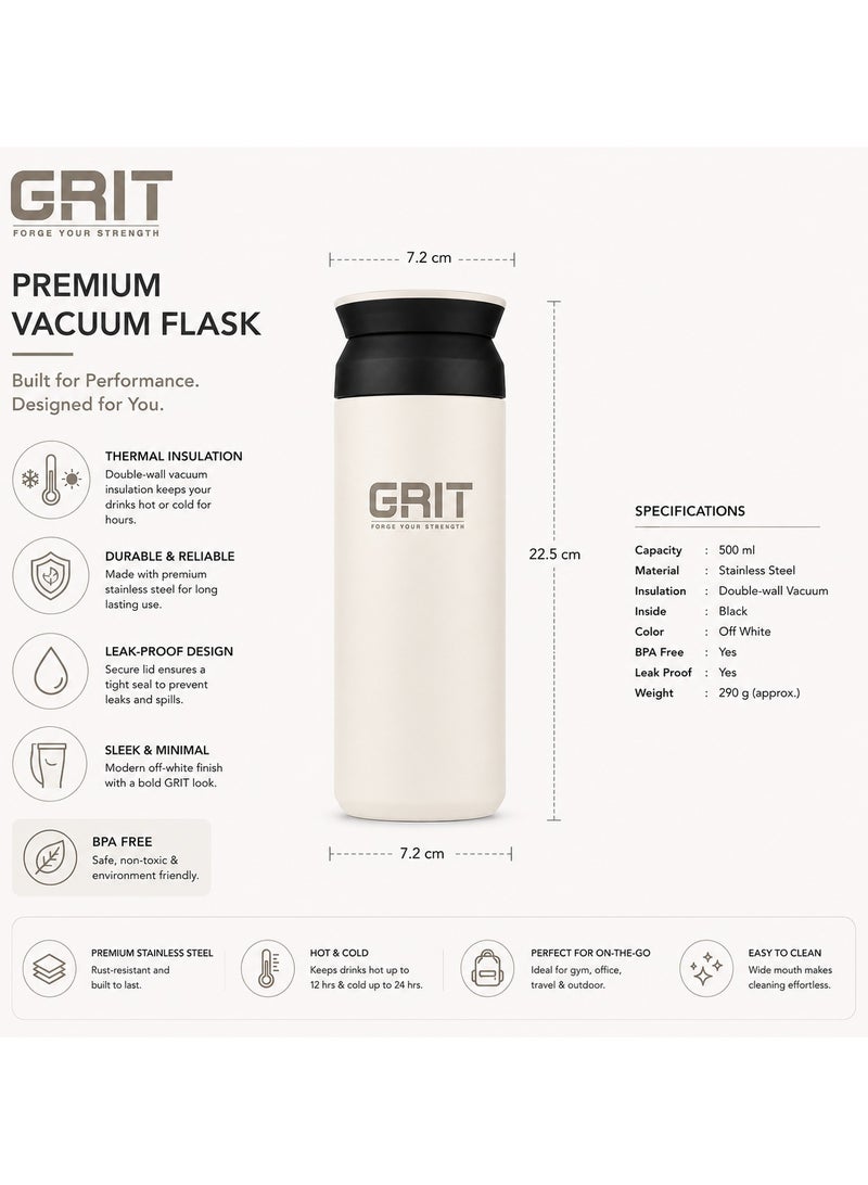 GRIT Insulated Flask Bottle 350ml - Hot & Cold Stainless Steel Flask - Modern Compact Design, Comfortable Grip & Leakproof Lid - White Stainless Steel Flask - Image 4