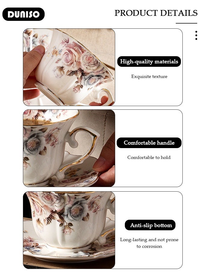 DUNISO Ceramic Tea Cups and Saucers Set, Porcelain Tea Set for Tea Party, Afternoon Tea Cups Saucer for Coffee Drinks and Tea, Kitchen and Living Room Saucers Set,Ceramic Coffee Cup for Office and Home - Image 3