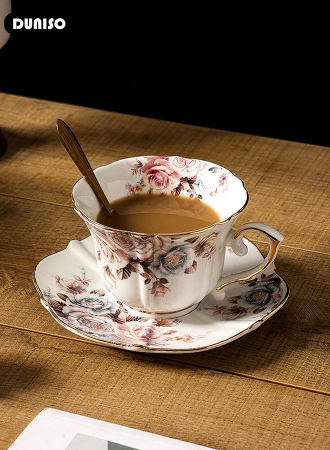 DUNISO Ceramic Tea Cups and Saucers Set, Porcelain Tea Set for Tea Party, Afternoon Tea Cups Saucer for Coffee Drinks and Tea, Kitchen and Living Room Saucers Set,Ceramic Coffee Cup for Office and Home - Image 5