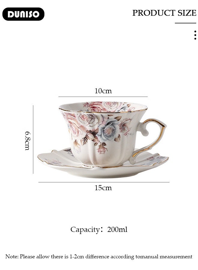 DUNISO Ceramic Tea Cups and Saucers Set, Porcelain Tea Set for Tea Party, Afternoon Tea Cups Saucer for Coffee Drinks and Tea, Kitchen and Living Room Saucers Set,Ceramic Coffee Cup for Office and Home - Image 2