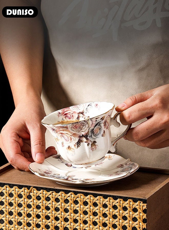 DUNISO Ceramic Tea Cups and Saucers Set, Porcelain Tea Set for Tea Party, Afternoon Tea Cups Saucer for Coffee Drinks and Tea, Kitchen and Living Room Saucers Set,Ceramic Coffee Cup for Office and Home - Image 4