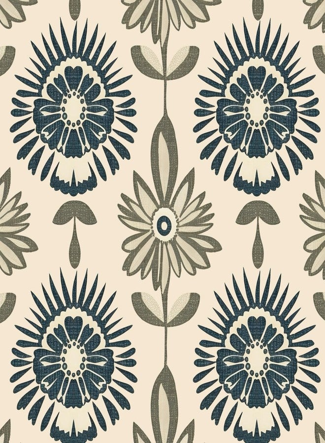 BOKEBEVE Beige Boho Wallpaper Peel and Stick Floral Contact Paper Symmetry Removable Self Adhesive for Walls Backsplash Shelf Liner Cabinet 17.5 x 118In - Image 1