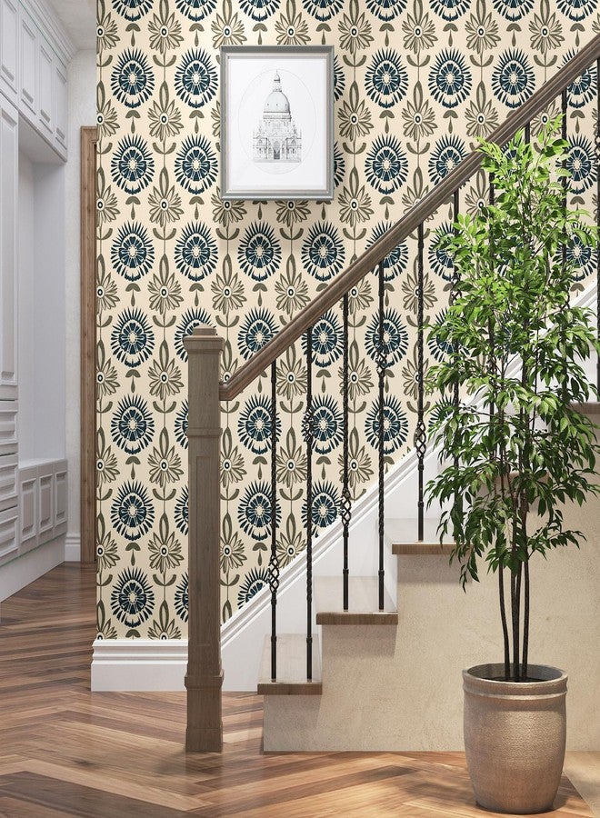 BOKEBEVE Beige Boho Wallpaper Peel and Stick Floral Contact Paper Symmetry Removable Self Adhesive for Walls Backsplash Shelf Liner Cabinet 17.5 x 118In - Image 2