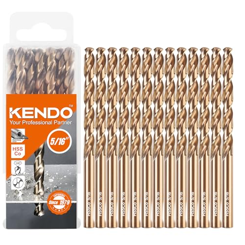 KENDO 516 Inch Cobalt Drill Bits 13pcs M35 High Speed Steel 135 Degree Tip Jobber Length Twist Drill Bit Set for Hard Metal Stainless Steel Cast Iron Wood and Plastic with Storage Case - Image 1