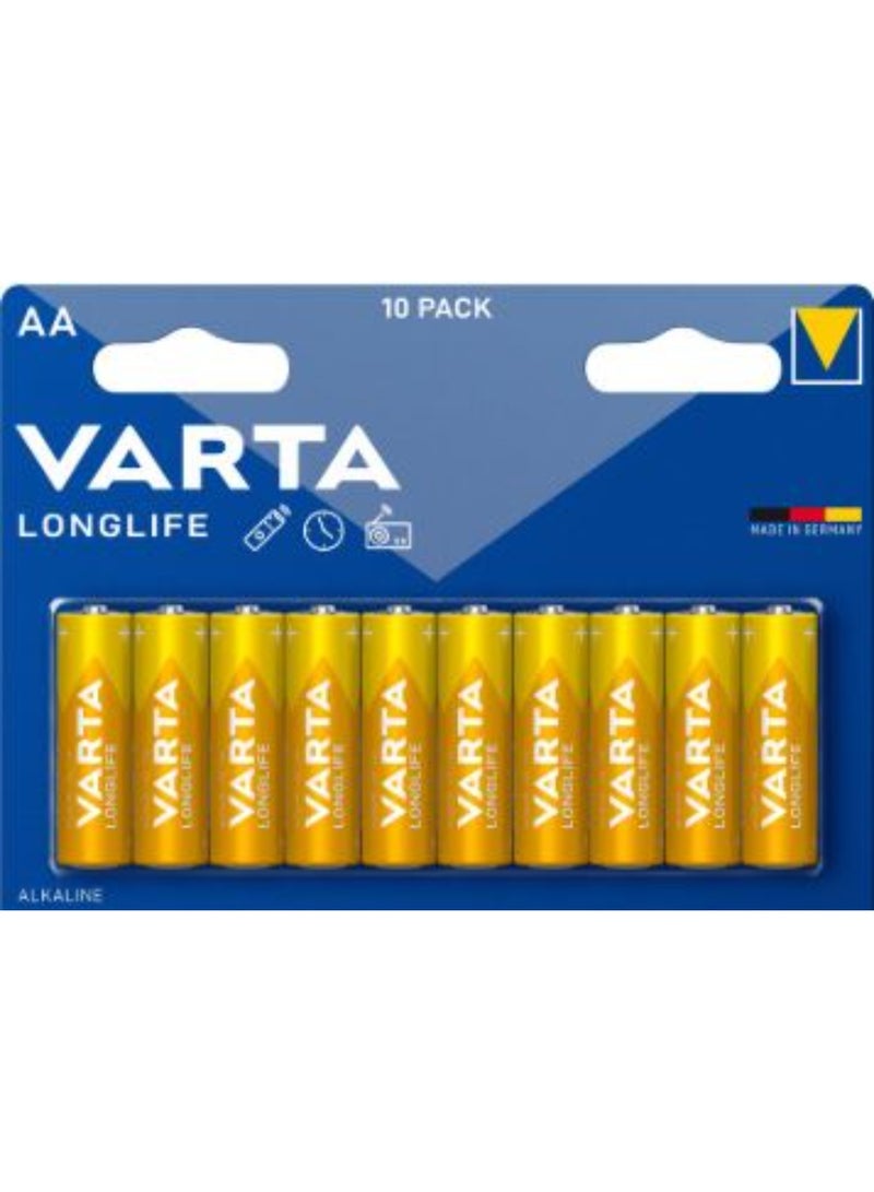 10 قطع من بطاريات VARTA القلوية طويلة العمر AA عالية الأداء وبطاريات طويلة الأمد للأجهزة اليومية - مثالية لأجهزة التحكم عن بعد والألعاب والمصابيح الكهربائية