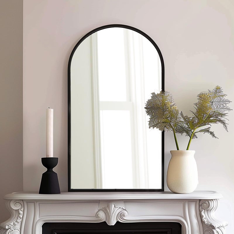 Dewfig Arched Window Wall Mirror, 42"x24", Decorative Mirror, Vanity Mirrors for Bathroom, Bedroom, Entryway, Living Room, Window Pane or Farmhouse Mirrors for Wall Decor, Metal Frame, Black - Image 2