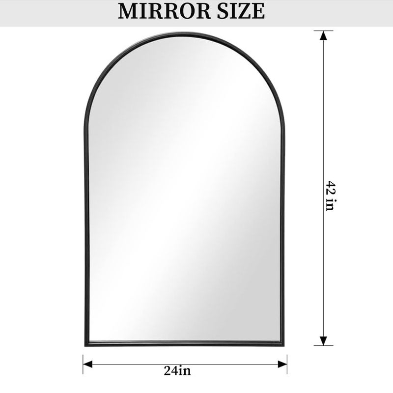 Dewfig Arched Window Wall Mirror, 42"x24", Decorative Mirror, Vanity Mirrors for Bathroom, Bedroom, Entryway, Living Room, Window Pane or Farmhouse Mirrors for Wall Decor, Metal Frame, Black - Image 5