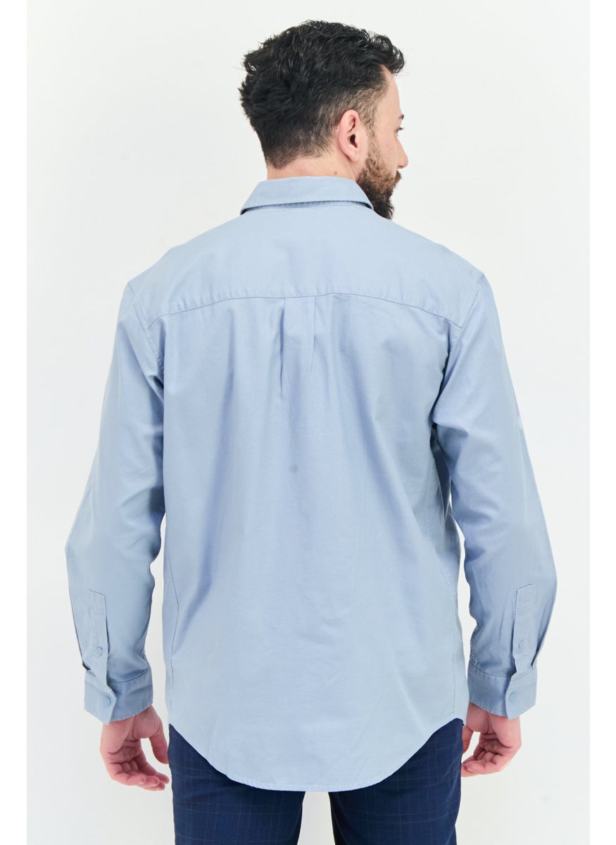 Selected Homme Men Fashion Fit Plain Long Sleeves Casual Shirt, Blue  - Image 4
