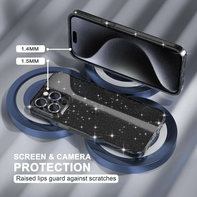 Choiche Compatible for iPhone 15 Pro Max Case Women Phone Case, Cute Bling Sparkly, Military Grade Protection, 3 Diamond Camera Lens Covers, 2 Tempered Glass Protectors, 6.7 inch (Glitter Black) - Image 4