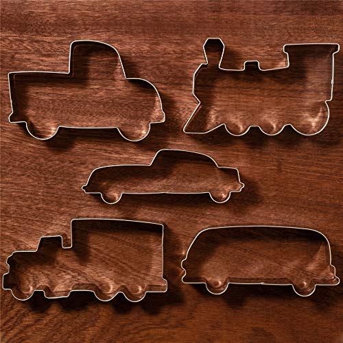 LILIAO Transportation Cookie Cutter Set - 5 Piece - Train, Truck, Pick-up Truck, Beat-up Car and Bus Fondant Cutters - Stainless Steel - Image 4
