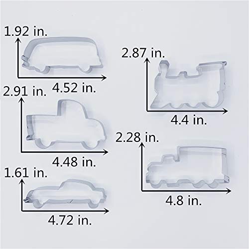 LILIAO Transportation Cookie Cutter Set - 5 Piece - Train, Truck, Pick-up Truck, Beat-up Car and Bus Fondant Cutters - Stainless Steel - Image 3