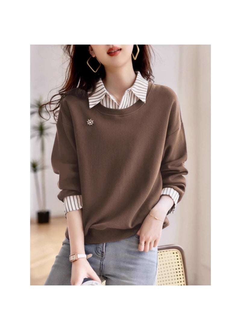 Generic - 2024 New Fashion Slimming Long Sleeve Hoodie for Women Brown - Image 1