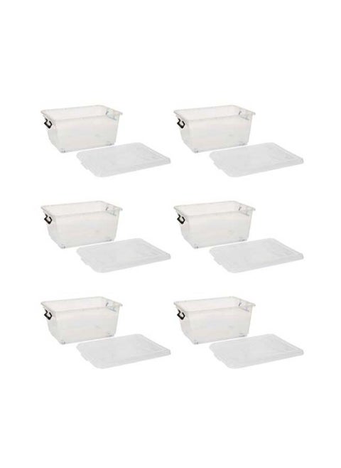 33L Clear Plastic Storage Set of 6 Box with Wheels & Lockable Lid